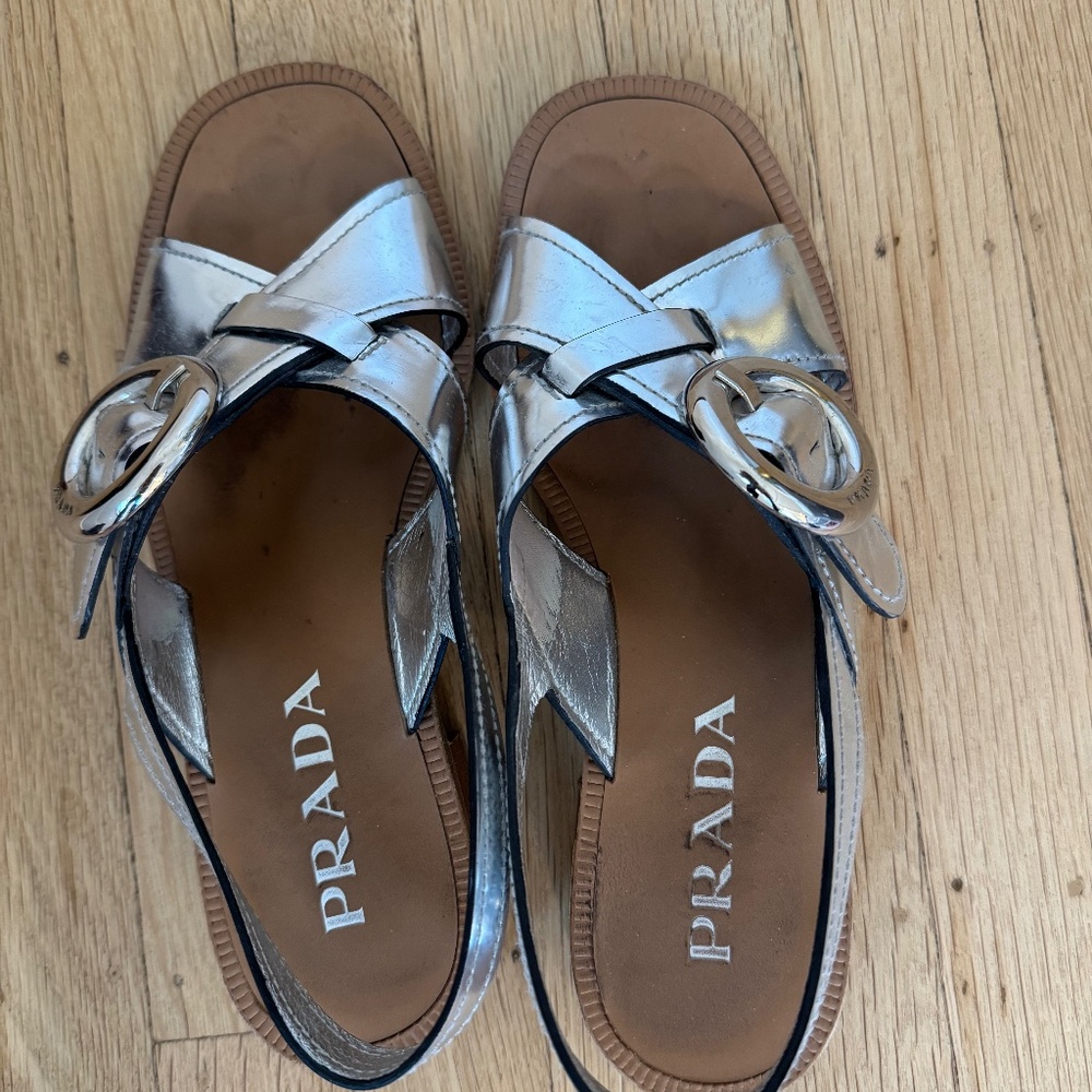 Silver Prada Sandals